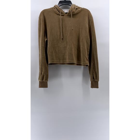 ROMA CONCEPTS By ROSEE Women's Brown Faux Suede Pullover Cropped Hoodie SZ M - Picture 1 of 11